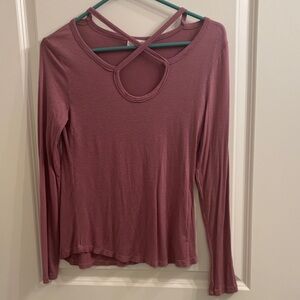 Glitz Mauve Cross-Neck Long Sleeve Tee